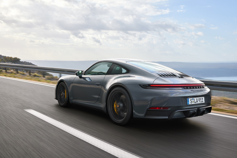 2025 Porsche 911 Carrera GTS T-Hybrid. Rear 3/4. Image Courtesy of Porsche.