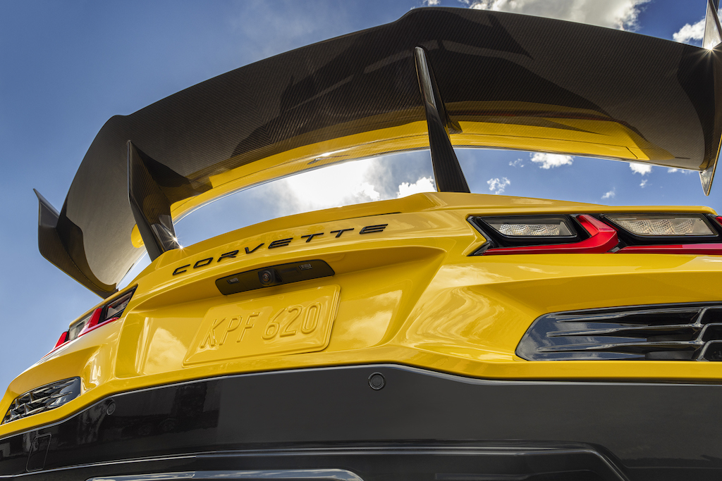 2025 Chevrolet Corvette ZR1 Coupe with ZTK Performance Package. Rear wing. Image courtesy of Chevrolet.