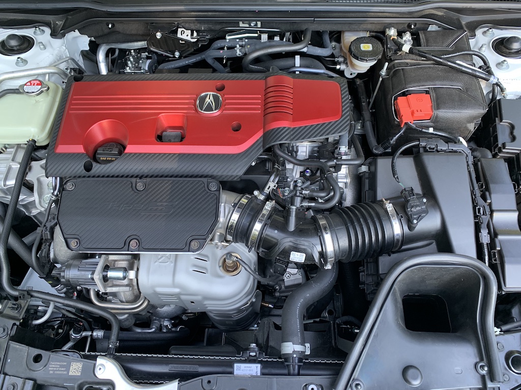 Under the hood of a stock, 2024 Acura Integra Type S. Image by Robin Warner