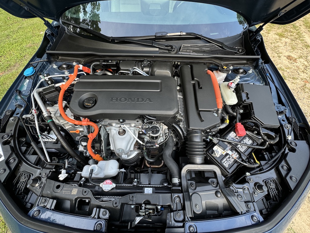 2025 Honda Civic Hybrid, engine bay. Image by Robin Warner