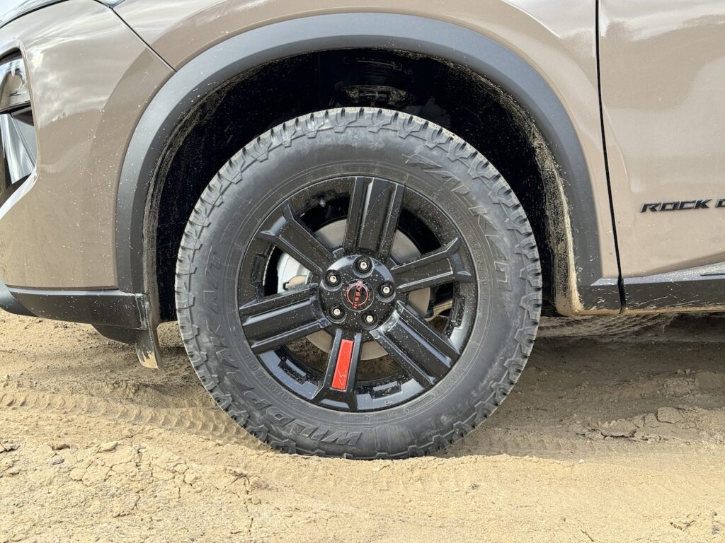 2025 Nissan Rogue Rock Creek, all-terrain tire. Image by Robin Warner