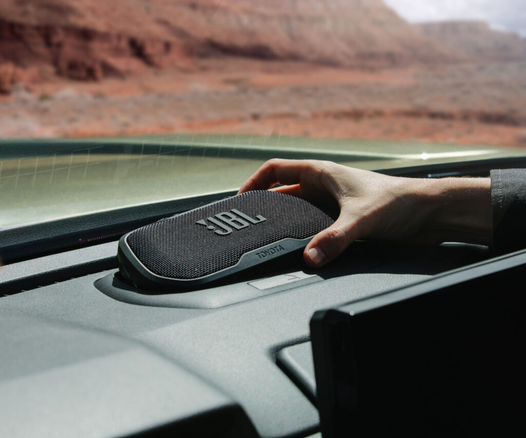 2025 Toyota Tacoma, interior: JBL removable speaker. Image courtesy of Toyota