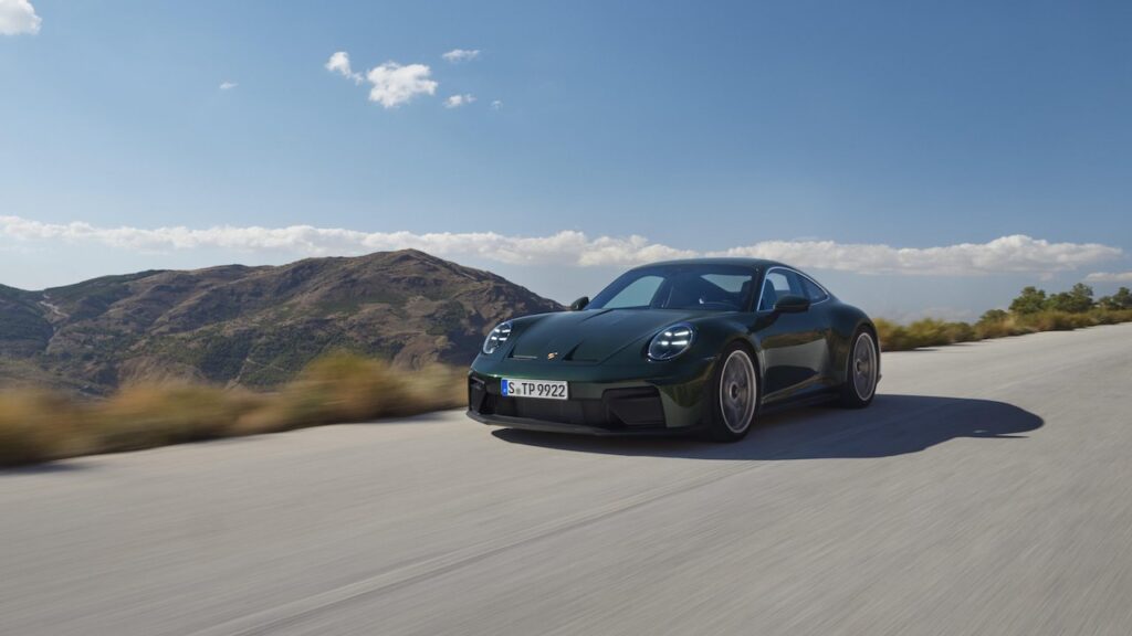 2025 Porsche 911 GT3 Touring, front 3/4 in action. Image courtesy of Porsche.