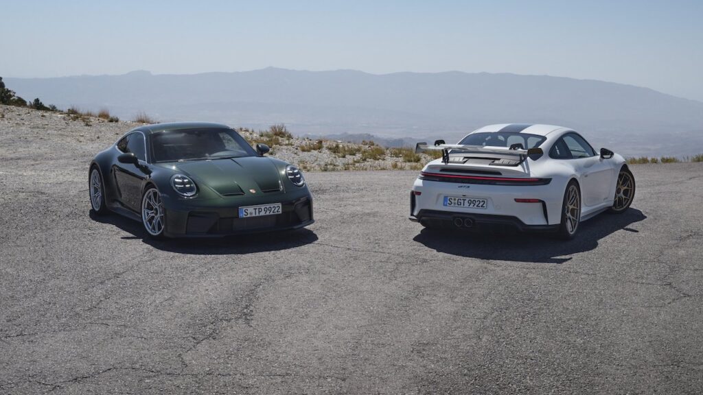 2025 Porsche 911 GT3 and GT3 Touring, front and rear 3/4. Image courtesy of Porsche.