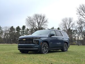 2025 Chevrolet Tahoe High Country. Front 3/4. Image by Robin Warner