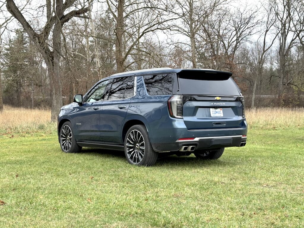 2025 Chevrolet Tahoe High Country. Rear 3/4. Image by Robin Warner