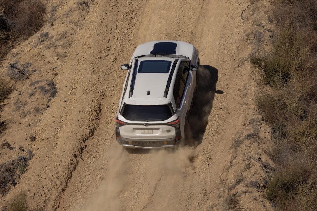 2026 Subaru Forester Wilderness, ascending dirt hill. Image courtesy of Subaru